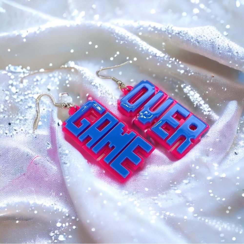 Retro Game Over Earrings: 80’s Nostalgia, Game Console, Video Game Chic